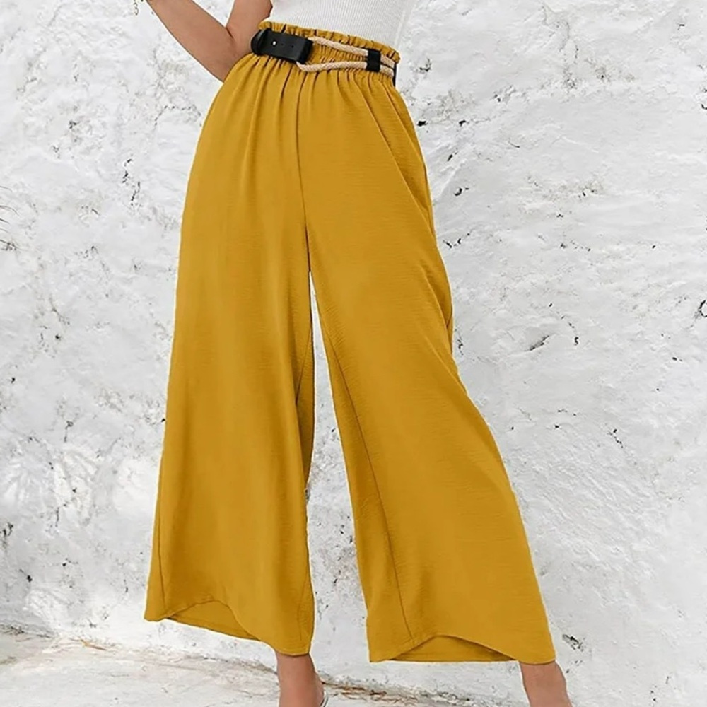 SHEIN Mustard Yellow Wide-Leg Pants
